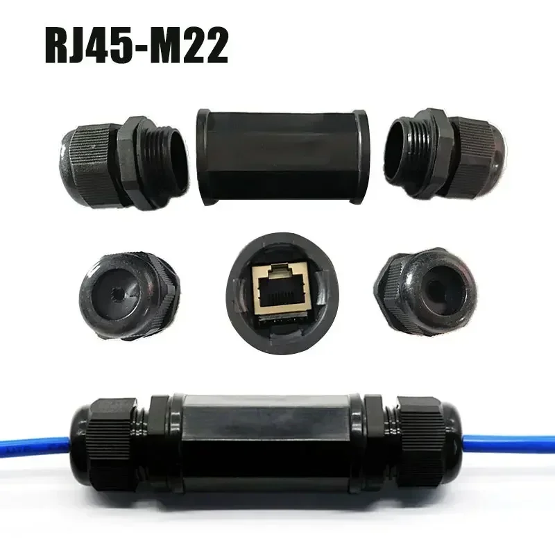 Waterproof M22 RJ45 Network Connector IP68 Outdoor Ethernet Wire Junction Box Straight Through Quick Docking Extended Joint Plug
