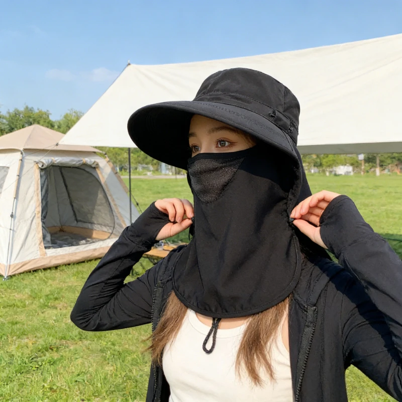 Sombrero multifuncional con protección solar, máscara facial transpirable, protector de cuello y protección UV, perfecto para protección solar al aire libre