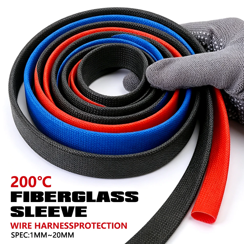 1–20mm ID Fireproof Tube Braided Fiberglass With Silicone Resin Coating 200°C High Temp Sleeve For Industrial Wire Harness