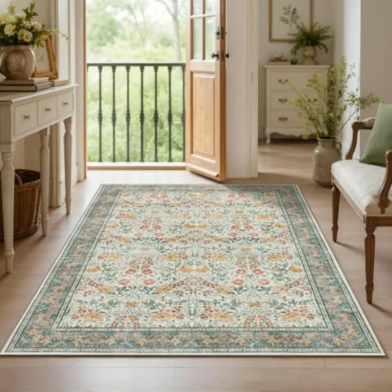 Hard Wearing Easy Clean Rug Vintage William Morris Floral Botanical Print Floor Rug for Living Room Entryway Decor Thanksgiving