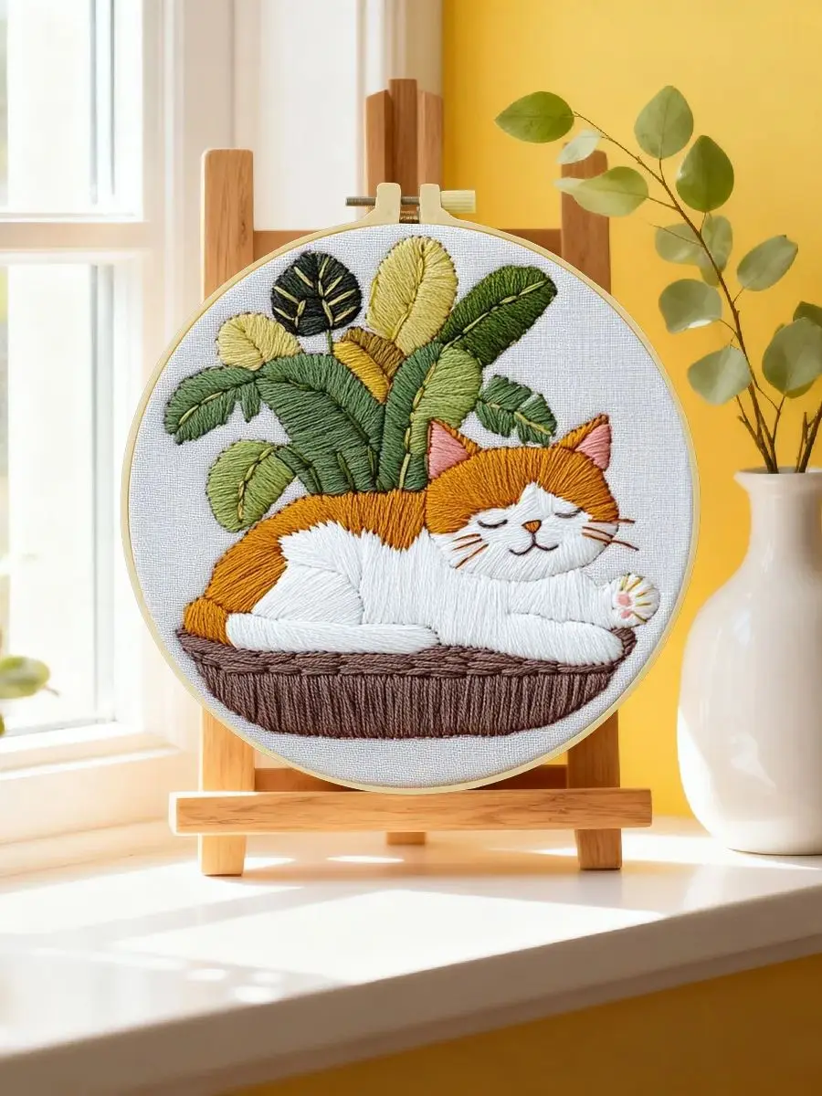 1 Stück 20x20cm/15x15cm 7,87/6,3 Zoll Katzen-Stickerei-Starter-Kit DIY-Kit DIY-Stickerei-Set Handarbeiten Nähkunst-Set für Anfänger – Detail 6