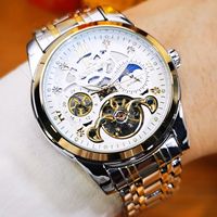 Fashion Tourbillon Skeleton Automatic Mens Watch Luxury Brand Moon Phase Mechanical Watches Stainless Steel Strap Business Clock