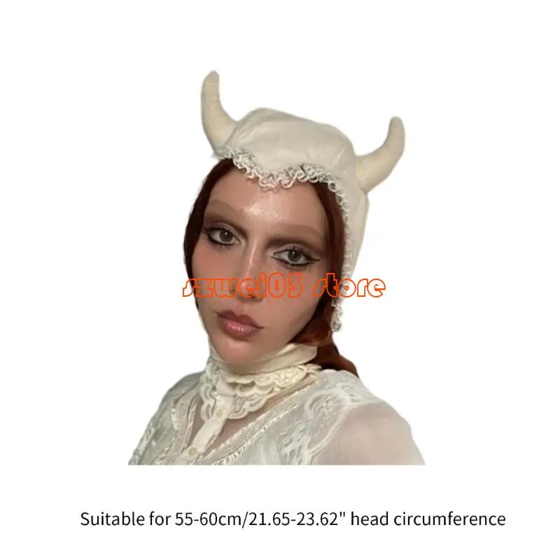 D46C أرنب قبعة آذان طويلة صور الدعائم السنة الجديدة الدانتيل هالوين قبعة الكبار الاطفال القرن آذان أرنب Y2K هالوين قبعة الجمجمة #6