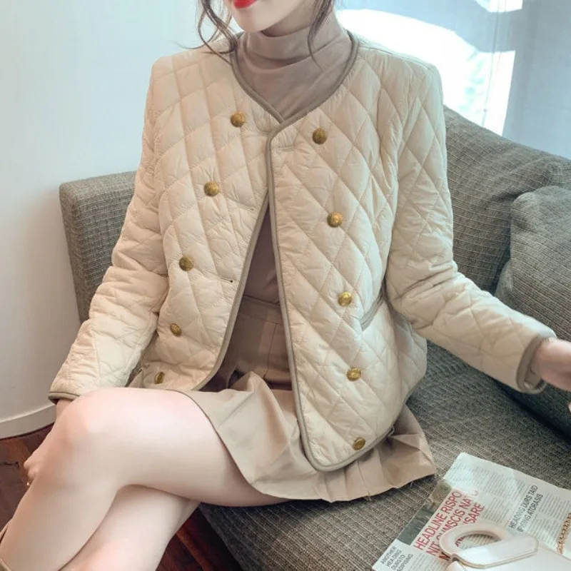 Autumn Winter Quilted Jacket Double Breasted Cotton Coat Women Clothing Trend Design Outerwear Short Tops Warm Korean Parkas New