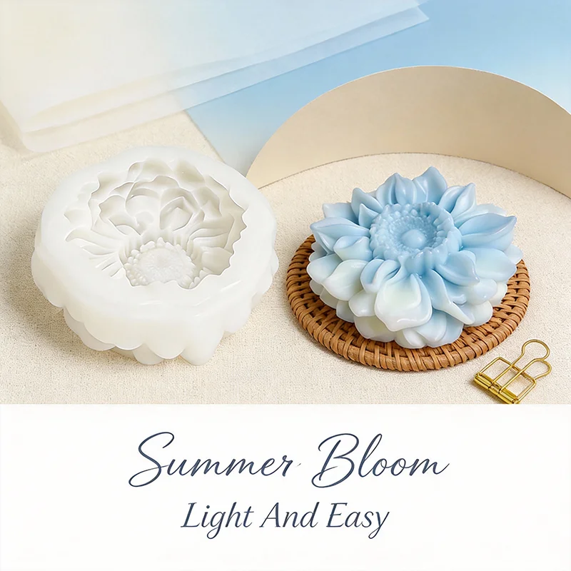 Sunflower Bloom Silicone Candle Molds , Crisp Seed Center Texture, Reusable Mold For Scented Candle Gifts