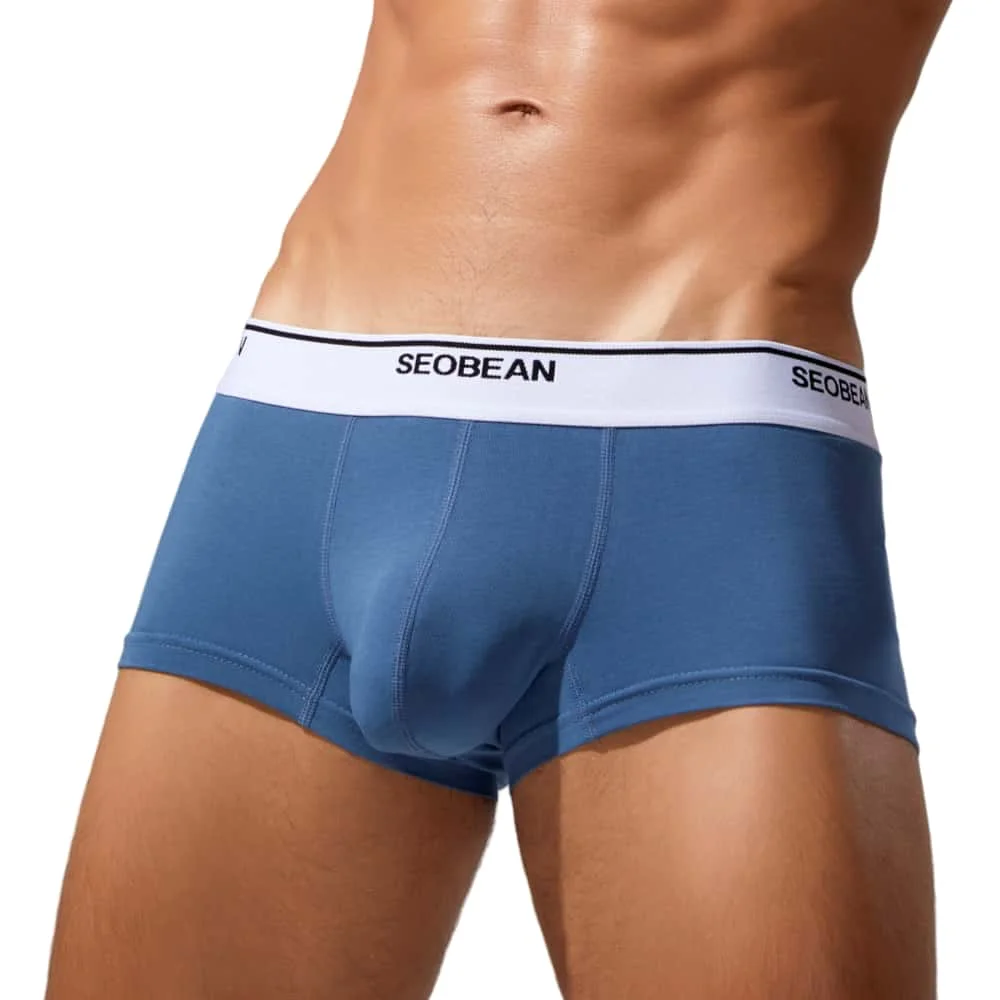 SEOBEAN Mens Underwear Cotton Solid Boxers Fashion Belt with Logo Breathable Underwear Trunks Sexy Underpants Men Boxer Shorts