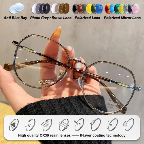 Imagen 2 del producto CLLOIO, gafas graduadas para miopía poligonales Retro a la moda, gafas para ordenador de alta calidad para mujer, gafas fotocromáticas de lectura antirayos azules