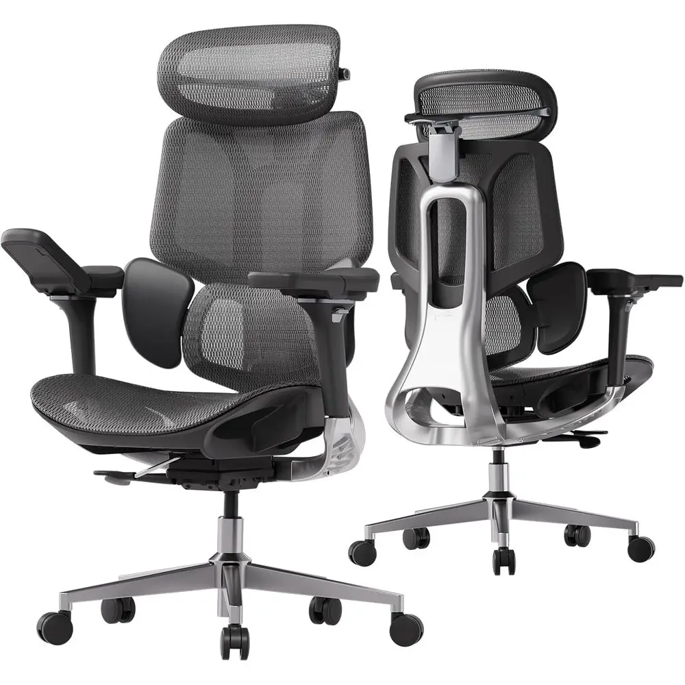 

Ergonomic Office Chair for Big and Tall - 3-Zone Lumbar Support, 4D Armrests, Swivel, Black (No Footrest)