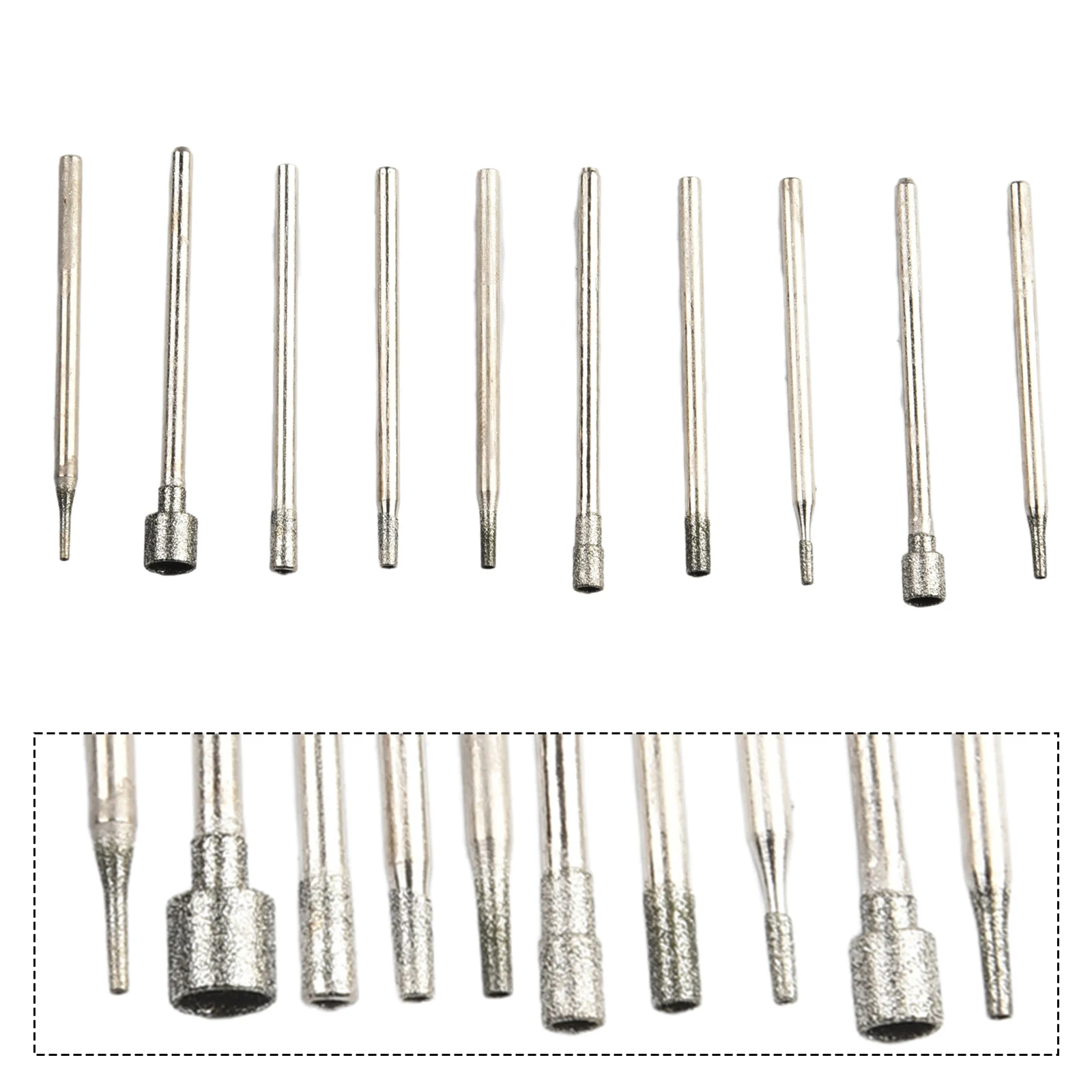 10Pcs Set 0.8-5mm 2.35mm Rotary Diamond Burr Core Drill Bits Shank For Glass Tile Grinding Hollow Head Rotary Abrasive Tools