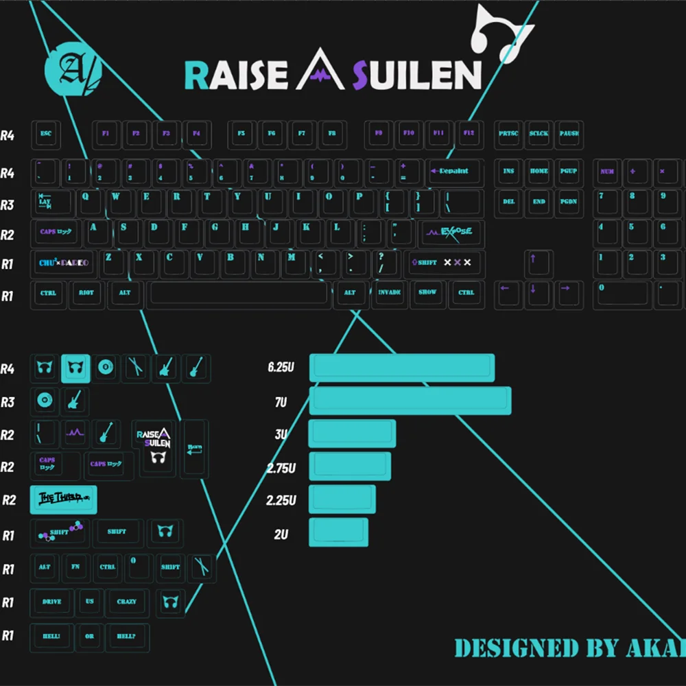 142 Keys Raise A Suilen Keycap Black DIY Custom Cherry Profile DYE Sublimation PBT ISO Enter For Mechanical Keyboard