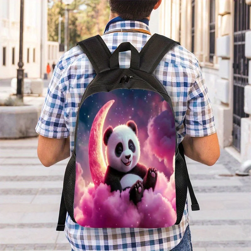 

Cute Panda Backpack with Sleeping Panda and Cloud Design - Soft Pink and Purple Night Sky School Bag, Adjustable Shoulder