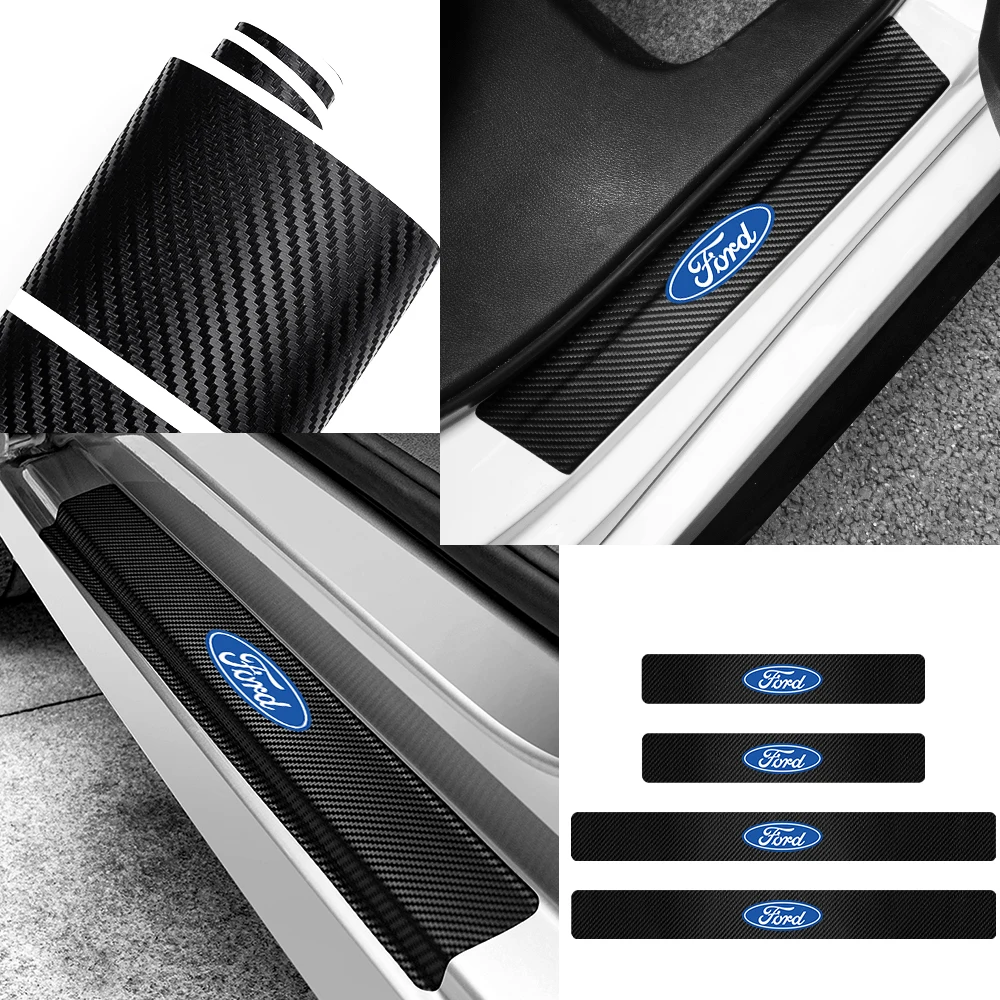 4pcs Car Door Sill Scuff Stickers Carbon Fiber Auto Badge Protective Decals For Ford Focus 2 MK4 Mondeo Fiesta Ecosport Kuga MK3