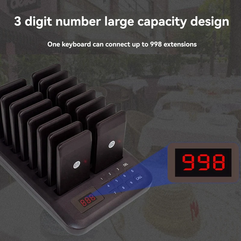 Wireless Restaurant Pagers Calling System 16 Coasters Buzzer Vibrator Bell Receivers For Food Truck Bar Coffee EU Plug