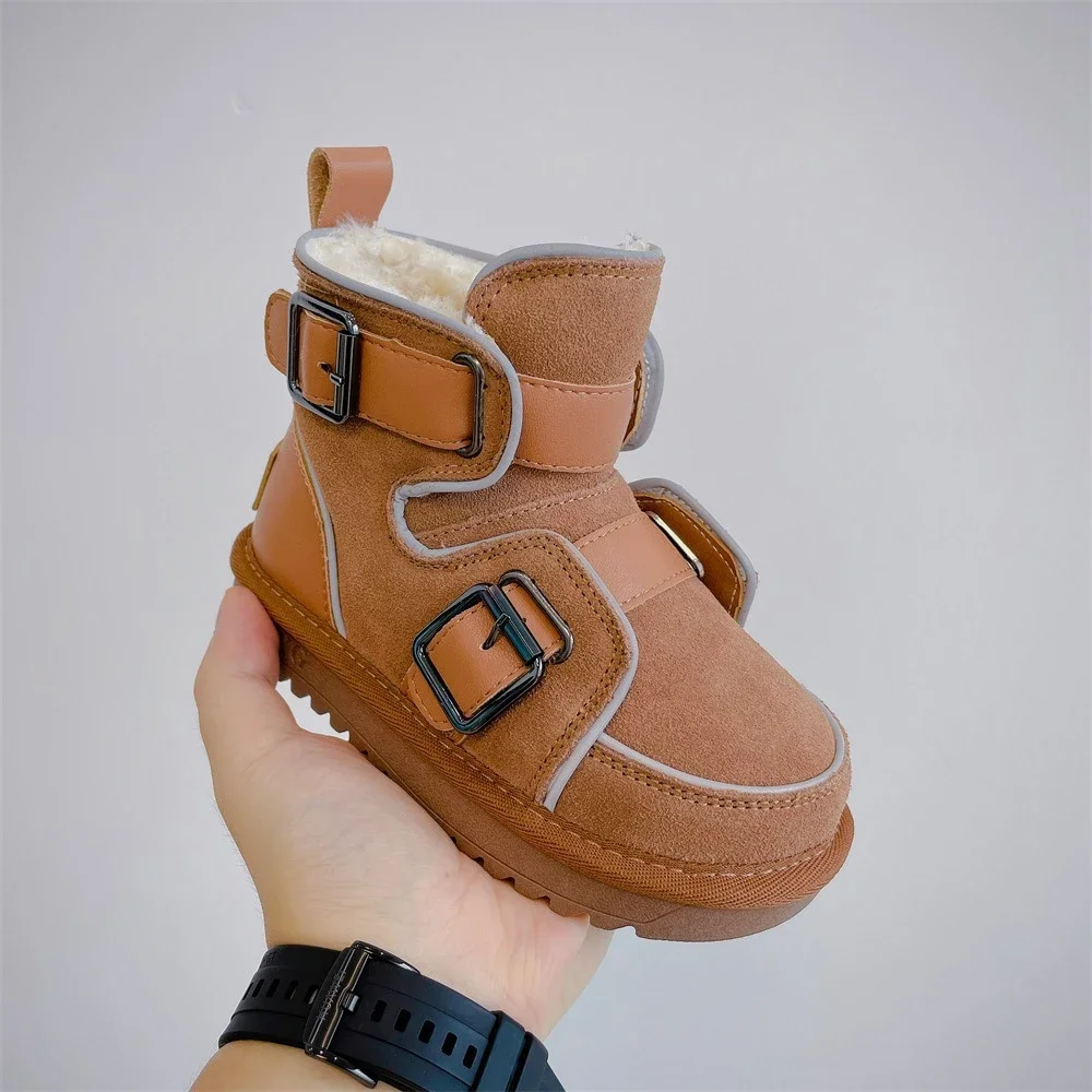 Classic Winter Baby Plush Boots Children Boots for Boys Girls Fur Keep Warm Kids Fur Lined Ankle Warm Cotton Flat Shoes