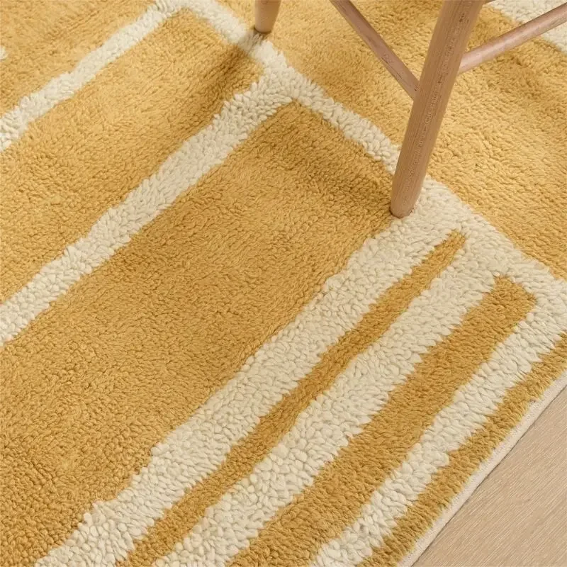 Yellow Striped Fluffy Carpet For Living Room，Nordic Hairy Nursery Play Mats For Children，Plush Kids Bedroom Rugs，Soft Kids Rugs