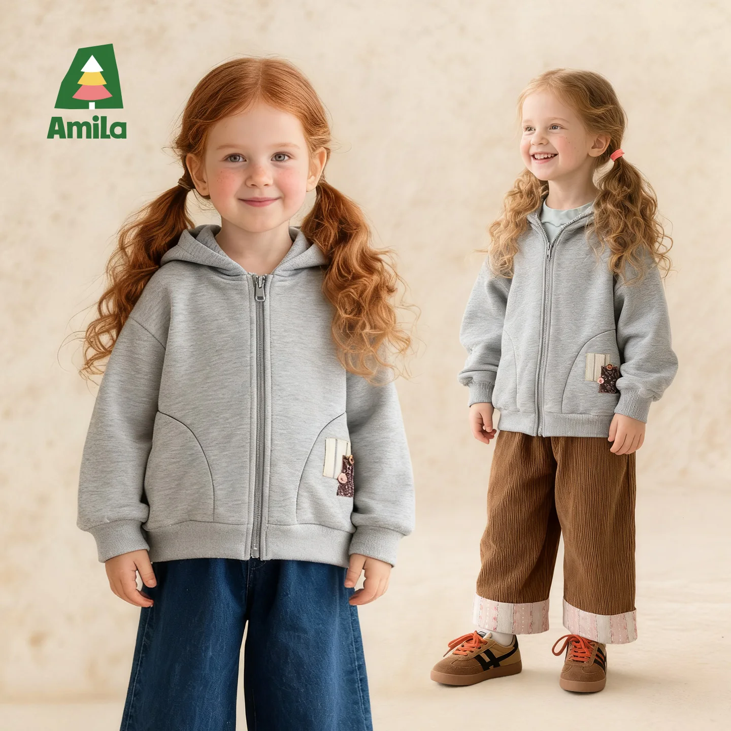 

Amila Kids, зимняя детская базовая толстовка с толстым бархатом и мягкими царапинами, внутренняя уличная модная повседневная легкая