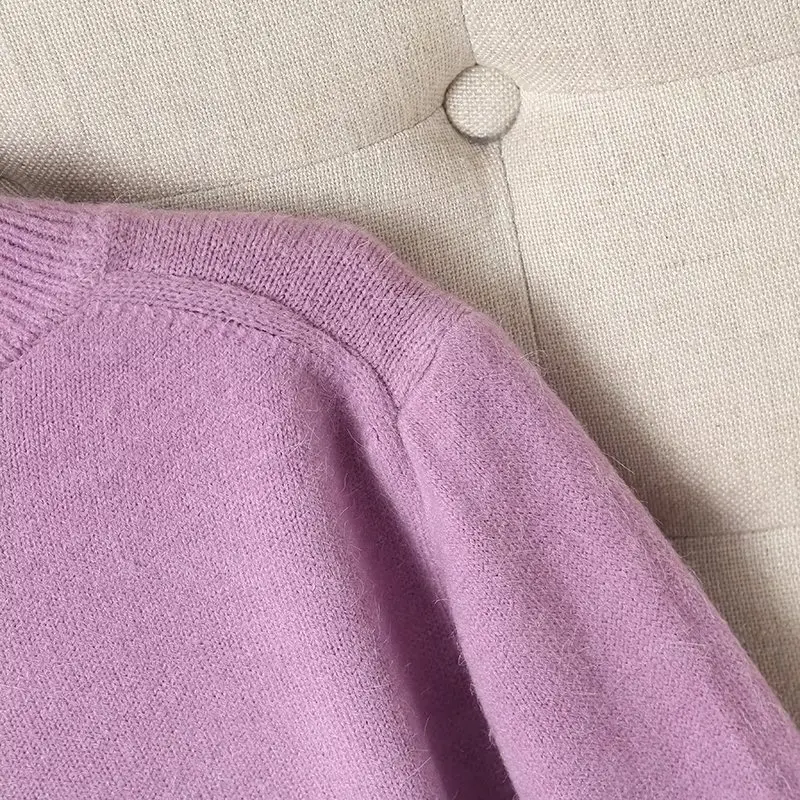 Maxdutti Vintage Loose Wool Knitwear Sweaters Violets Color Winter Pullovers Fashion Sweaters Women