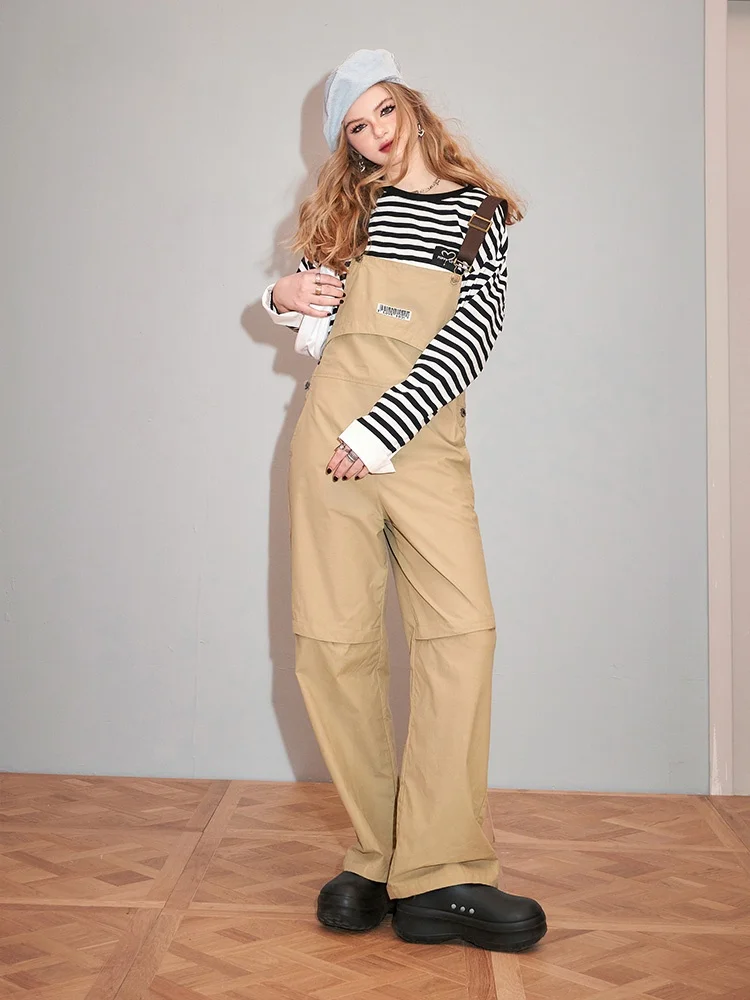 American Sle Gerade Bein Overalls frauen Casual Arbeitskleidung Frühling Neue Sle ket Detail l Taille Baumwolle 00%