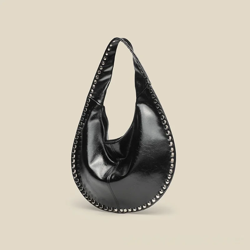 2025Punk Style Rivets Studded Underarm Bag Female Casual PU Leather Tote Women Trendy Shoulder Bag Retro Hobo Bag Shopping Purse