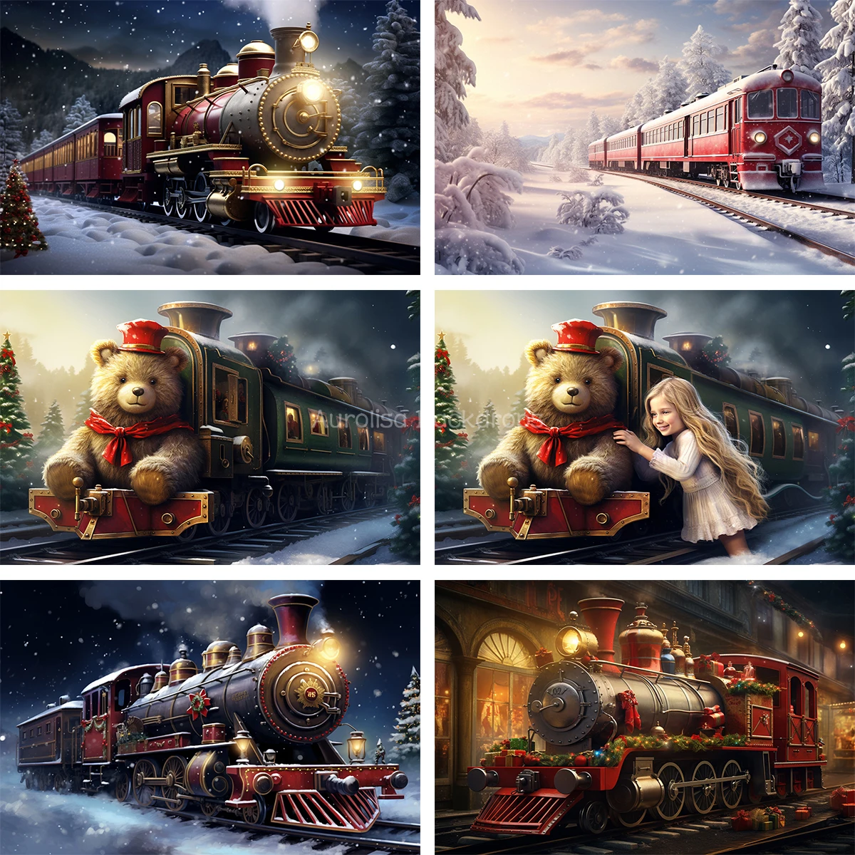 Xmas Polar Express Backdrops Kids Baby Photography Props Child Adult Photocall Decor Snowflake Christmas Snowy Forest Background