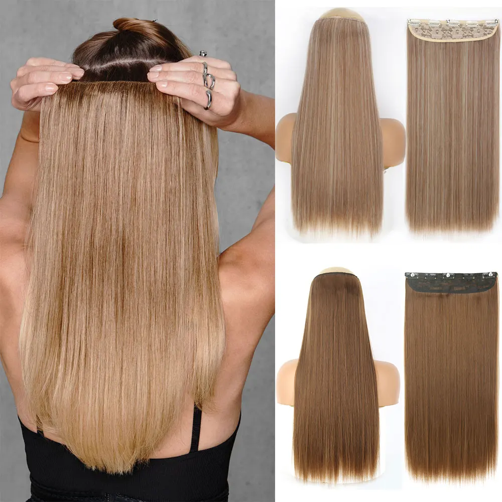 

MERISIHAIR Synthetic Long Straight Hair 5 Clips Extensions Clips in High Temperature Fiber Black Brown Hairpiece