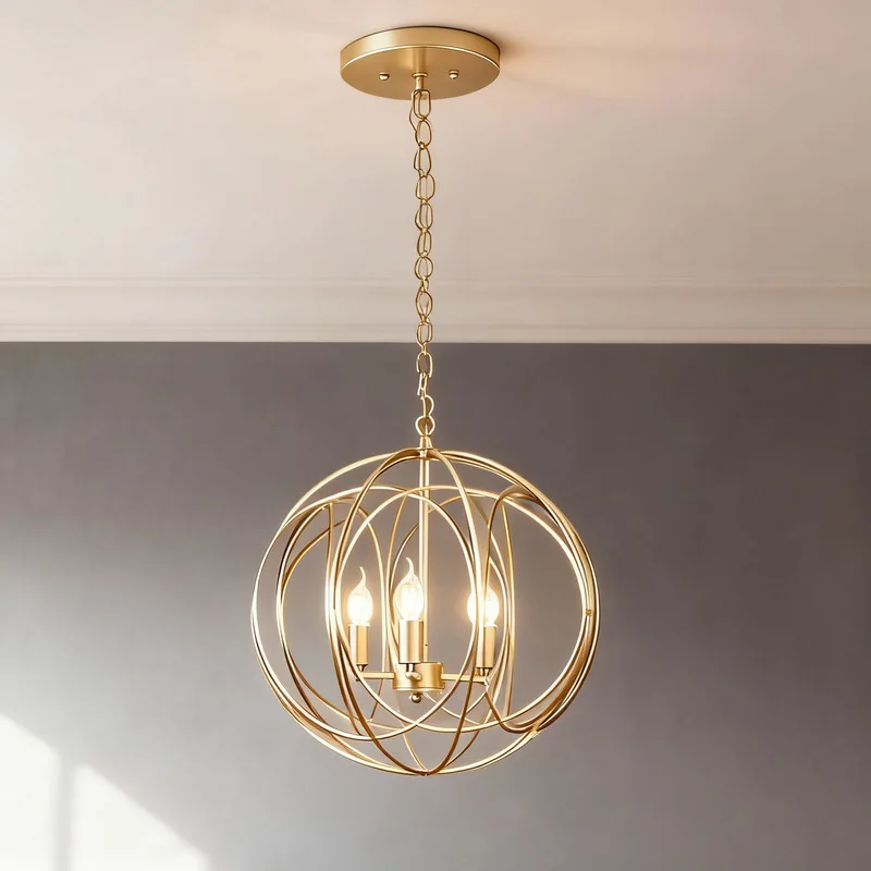 Industrial Spherical Metal Cage Pendant Light Globe Frame Hanging Lamp Adjustable Chain Suspension Light for Dining Room