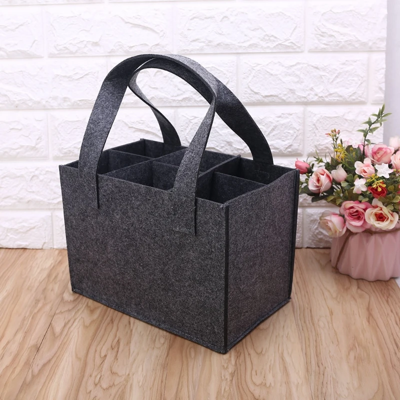 6 Bottle Wine Tote Felt Wine Storage Container 25x16x18cm Reusable Grocery Bags for Travel Camping Party Gift Bag