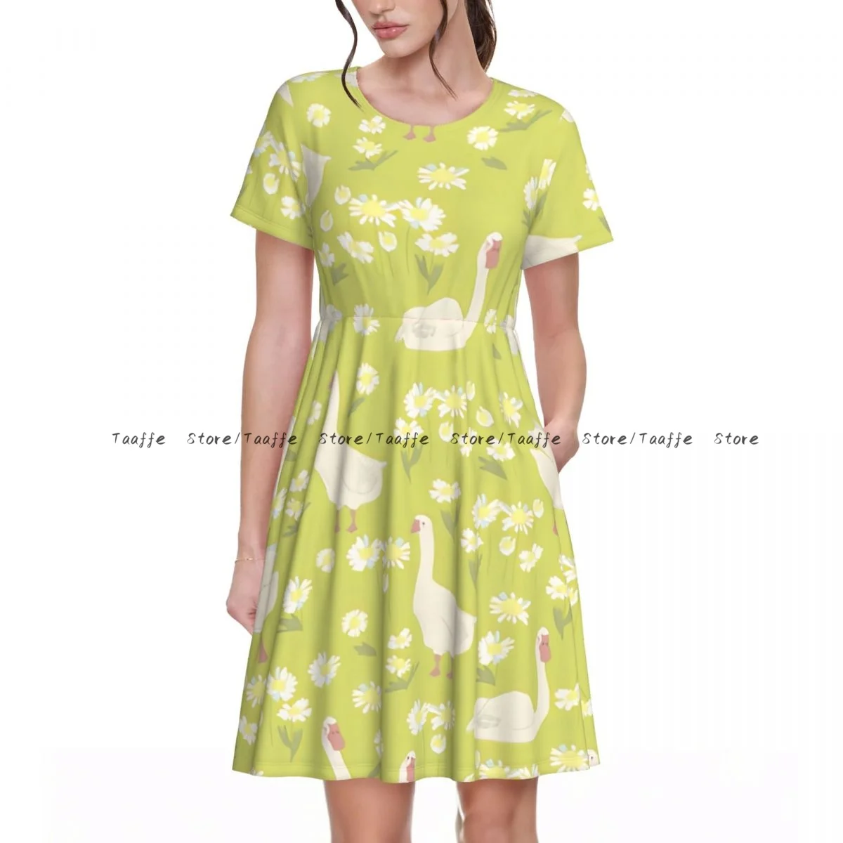 Vestido elegante informal para mujer Fondo de manzanilla y gansos Mangas cortas Vestidos sueltos Vacaciones de fin de semana