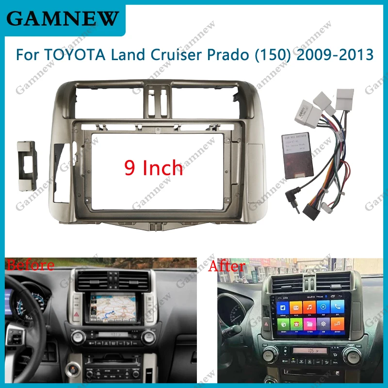 9 Inch Car Frame Fascia Adapter Canbus Box Android Radio Dash Fitting Panel Kit For Toyota Land Cruiser Prado 150 2009-2013