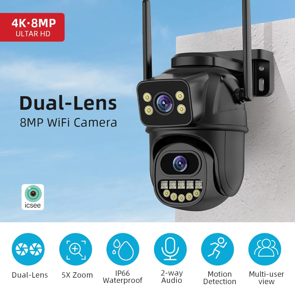 6MP 8CH WiFi PTZ Security Camera System With Dual Lens Night Vision AI Tracking Two-Way Audio Outdoor Waterproof NVR