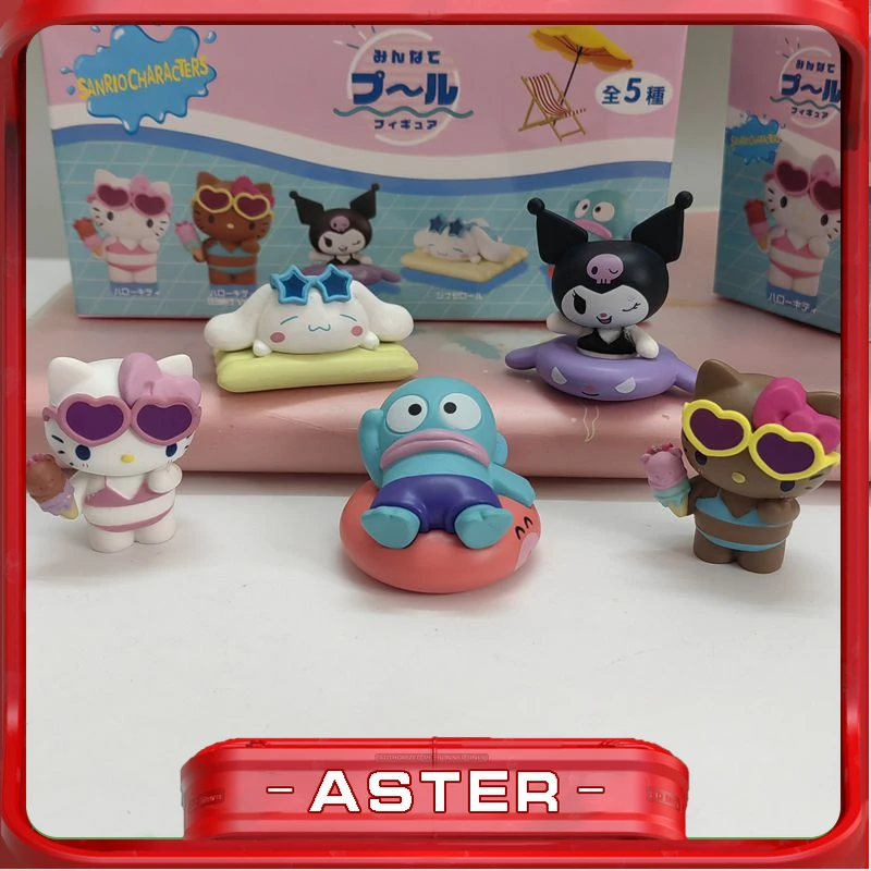 

4cm Sanrio Hello Kitty Kuromi Cinnamoroll Figure Hot Summer Swimming Ring Party Kawaii Cartoon Doll Ornaments Birthday Gift Toys