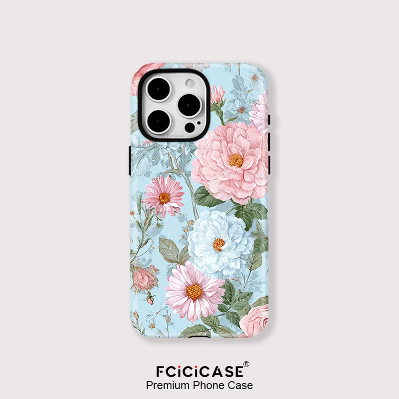 حافظة Fcicicase Floral لهاتف Magsafe لهاتف iPhone 16 Pro Max 15 Plus 14 13 12 11 غطاء شحن لاسلكي فاخر بطبقة مزدوجة مغناطيسي