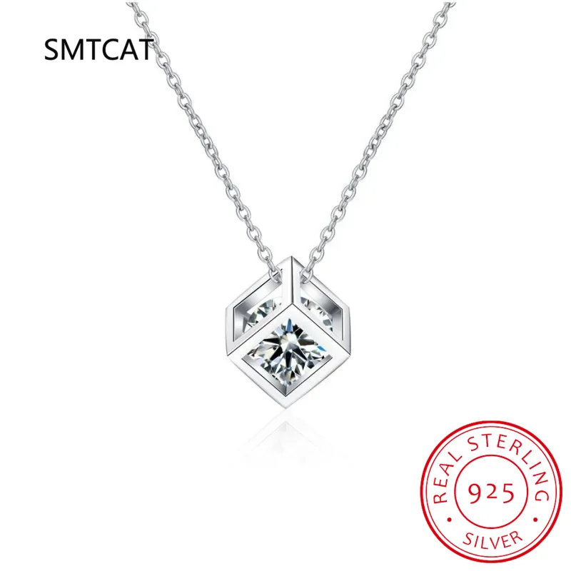 Real S925 Sterling Silver 1ct Moissanite Pendant Necklace for Women Party Fine Jewelry Diamond Neck Chain Necklaces Gift