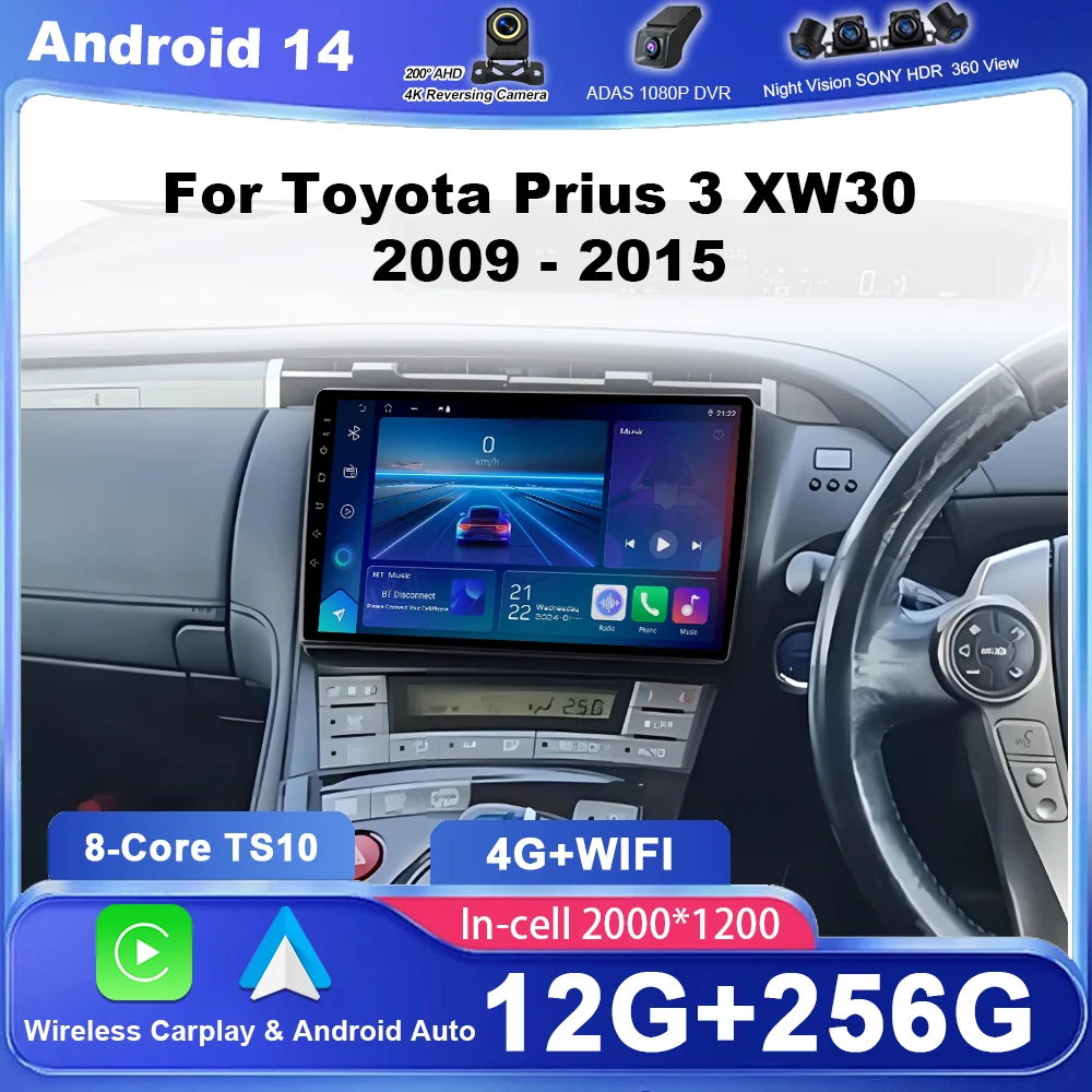 

Android Car Radio Stereo For Toyota Prius 3 XW30 2009 - 2015 Right Hand Driver Auto Multimidia Player GPS Navigation 4G Carplay