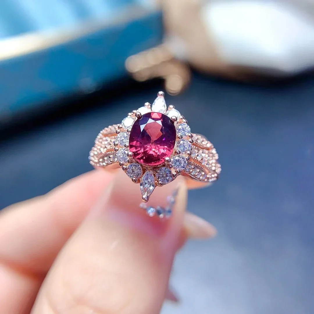 

Настоящее серебро 925 пробы, кольцо с драгоценным камнем для помолвки, 6 мм * 8 мм, 1 карат, натуральный пироп, гранат, серебряное кольцо, 18-каратное позолоченное ювелирное изделие с гранатом