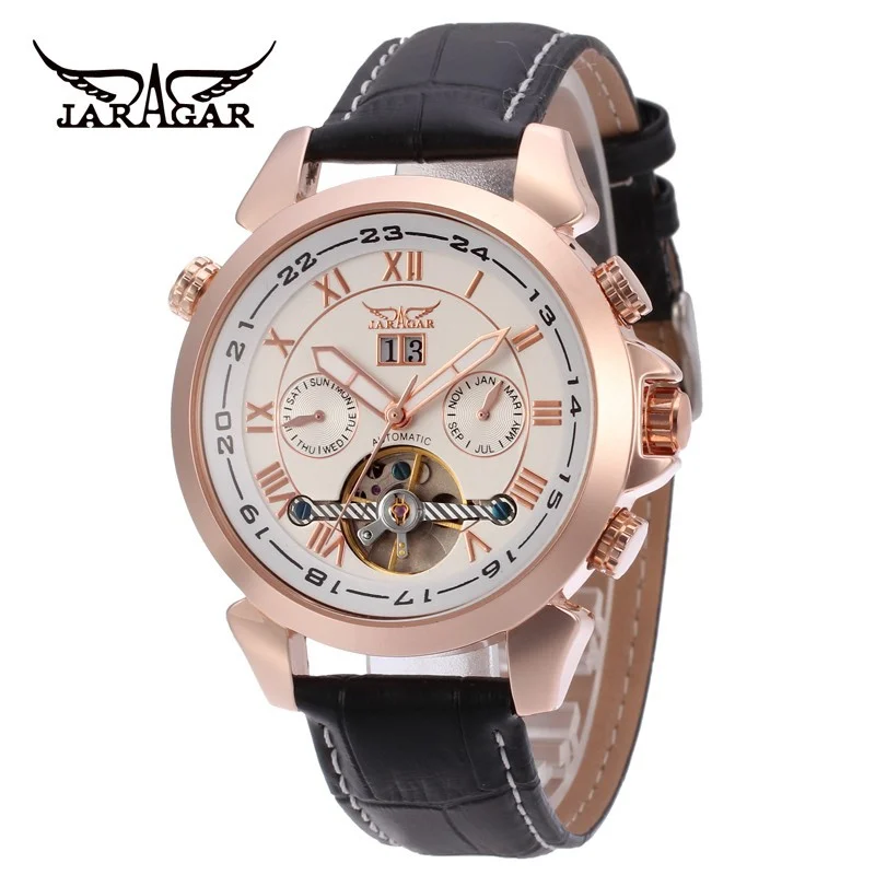 JARAGAR Watch Men Tourbillon Watches 5 Hands Auto Date Week Month Automatic Mechanical Wristwatches Men relogio masculino reloj