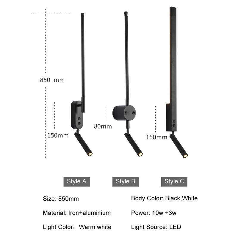 현대적인 미니멀리스트 LED 벽 램프, 침실 침대 옆, 스위치 독서 조명, 북유럽 호텔 거실 소파 배경 조명