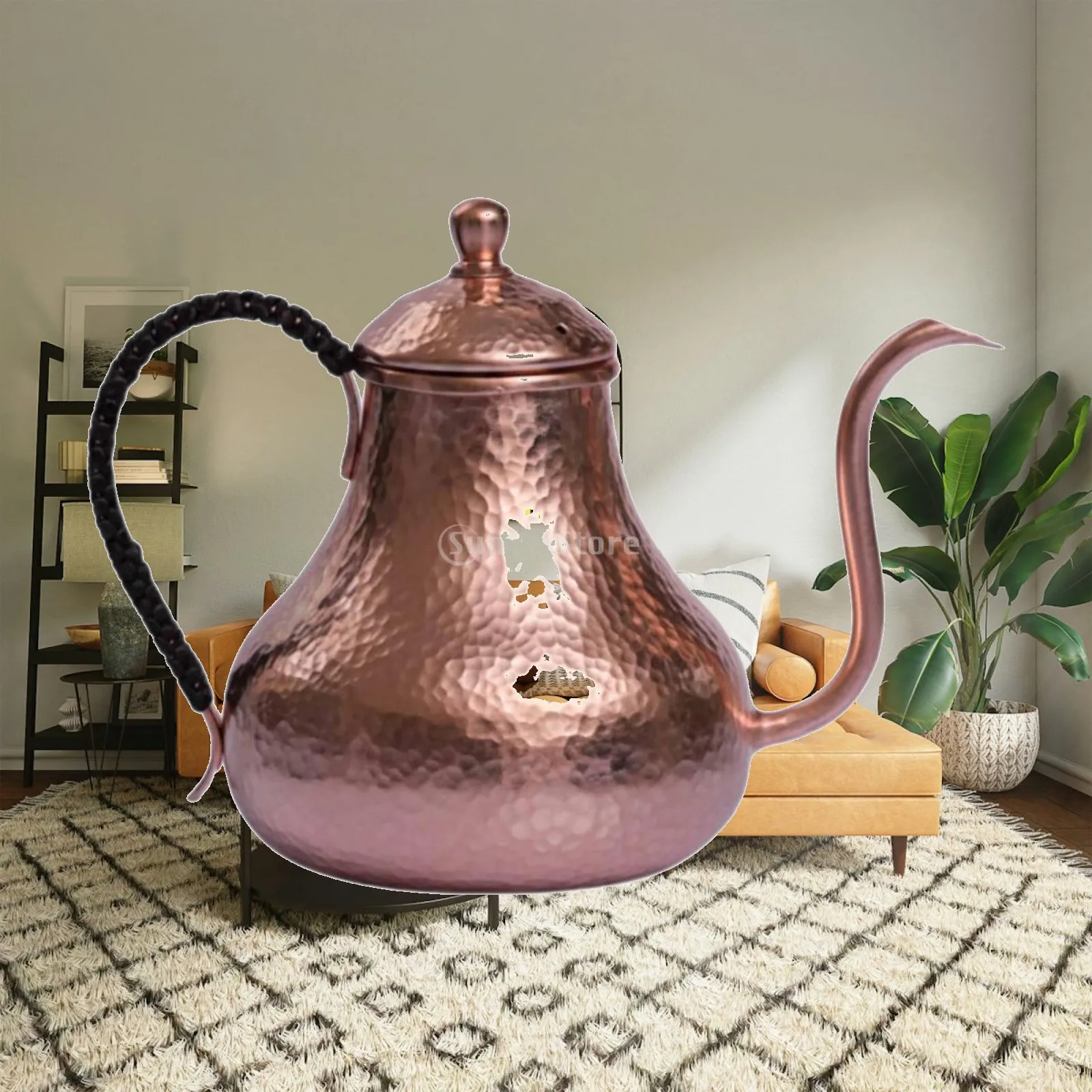 Hammered Copper Pour over Kettle 600ml Outdoor Camping Tea Coffee Pot Handmade Gooseneck Spout Vintage
