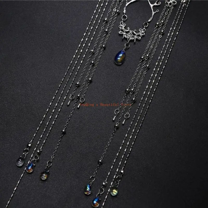 

N0HE Vintage Crystal Tassel Hairband Retro for Rhinestone Pendant Bridal Han Chinese Clothing Hair Accessori
