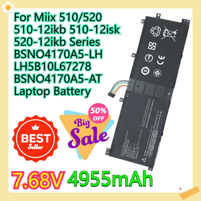 

For Miix 510/520/510-12ikb/510-12isk/520-12ikb Series BSNO4170A5-LH LH5B10L67278 BSNO4170A5-AT Laptop Battery 7.68V 4955mAh