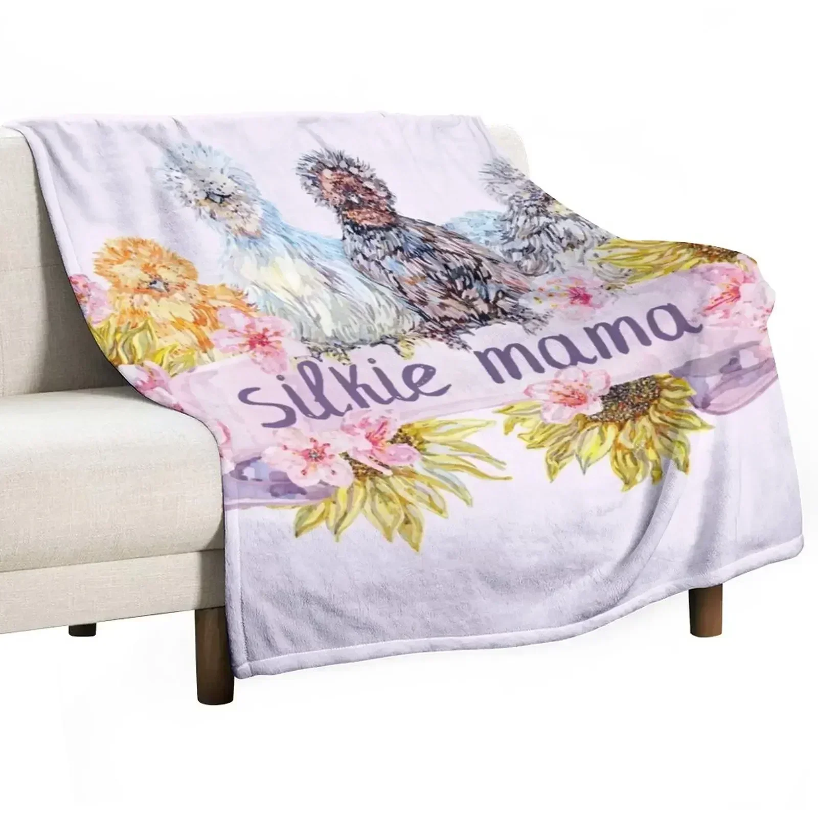 

Silkie Chicken Mama - Sunflowers and Spring Blossoms Throw Blanket Reusable Durable Soft Blanket for All Seasons