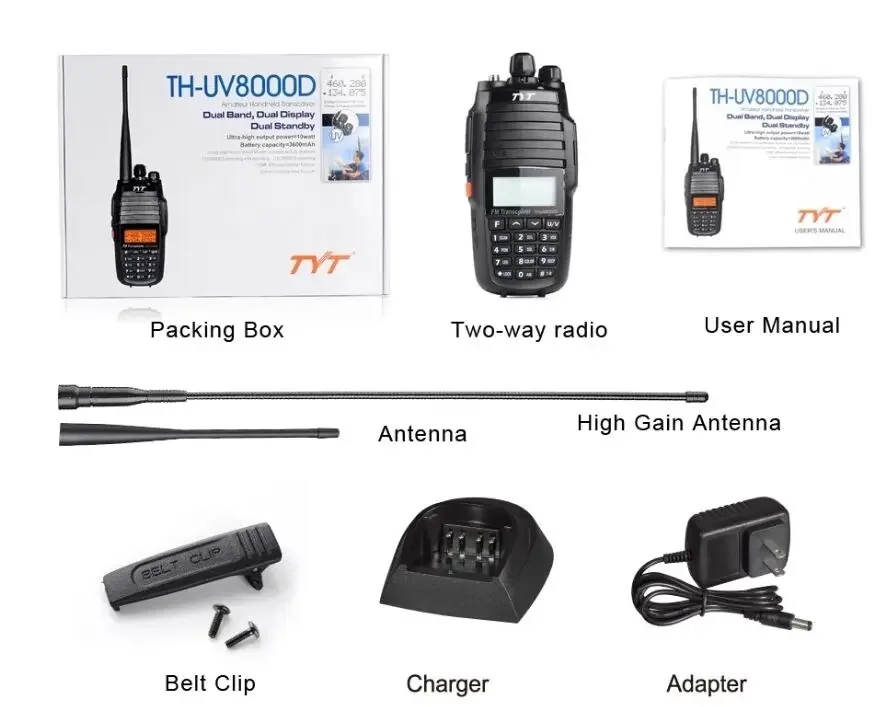 Tyt Th-uv8000d PTT Two Way Radio Portable UHF&VHF Handheld Ham Transceiver