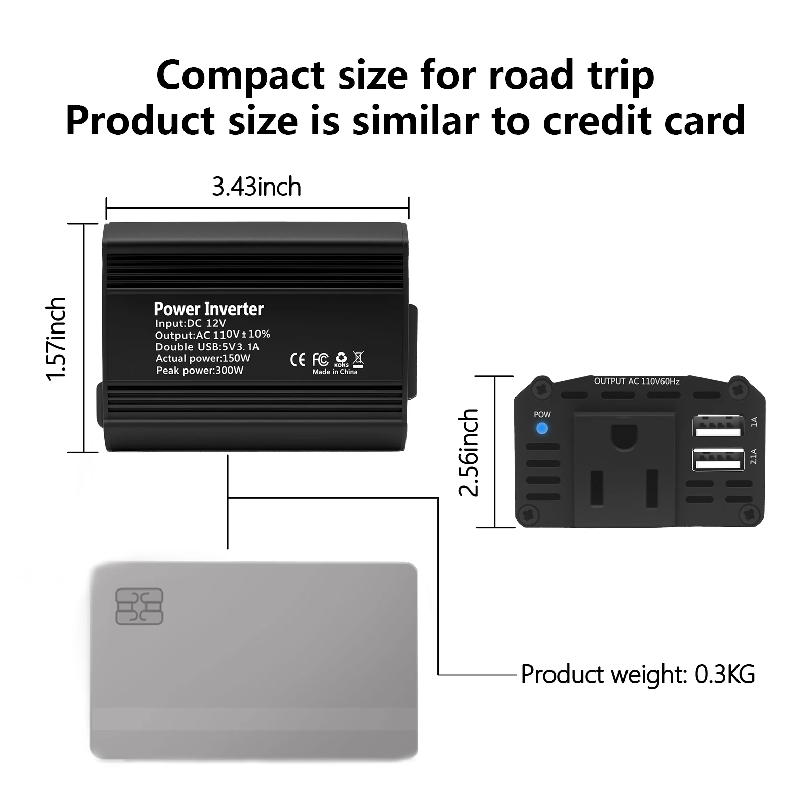 تيار مستمر 12 فولت إلى 110 فولت التيار المتناوب سيارة العاكس 300 واط تيار مستمر إلى التيار المتناوب محول طاقة محول أوتوماتيكي مع مقبس الولايات المتحدة المزدوج USB الولايات المتحدة التوصيل