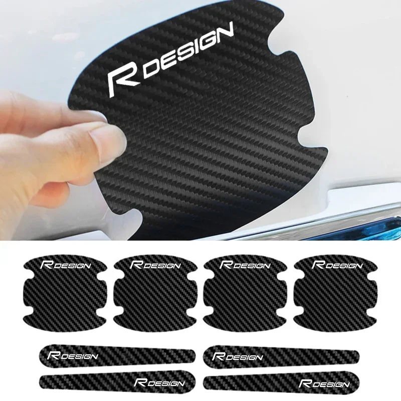 8PCS Car Door Bowl Anti Scratch Sticker For Volvo R Design Emblem C30 C70 V40 V50 XC60 XC70 XC90 Door Handle Protector Decals