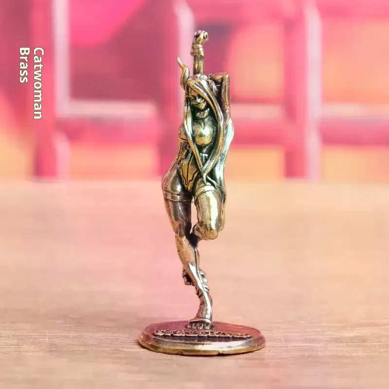 Desk Ornament Office Bookshelf Artistic Home Decor Vintage Brass Beautiful Lady Cat Statue