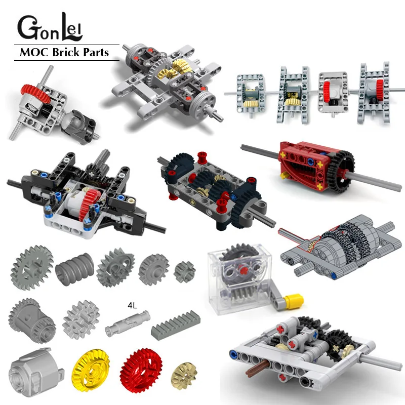 MOC-piezas de bloques técnicos, conjunto de engranaje diferencial enmarcado, 65413, 65414, construcción de caja de cambios para bloques de coches, chasis de dirección, Juguetes DIY