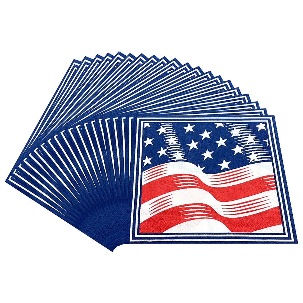 40 Pcs Paper Napkin Dinner Napkins Serving Utensils Set Tablecloth Party Decorative Independence Day US Flag