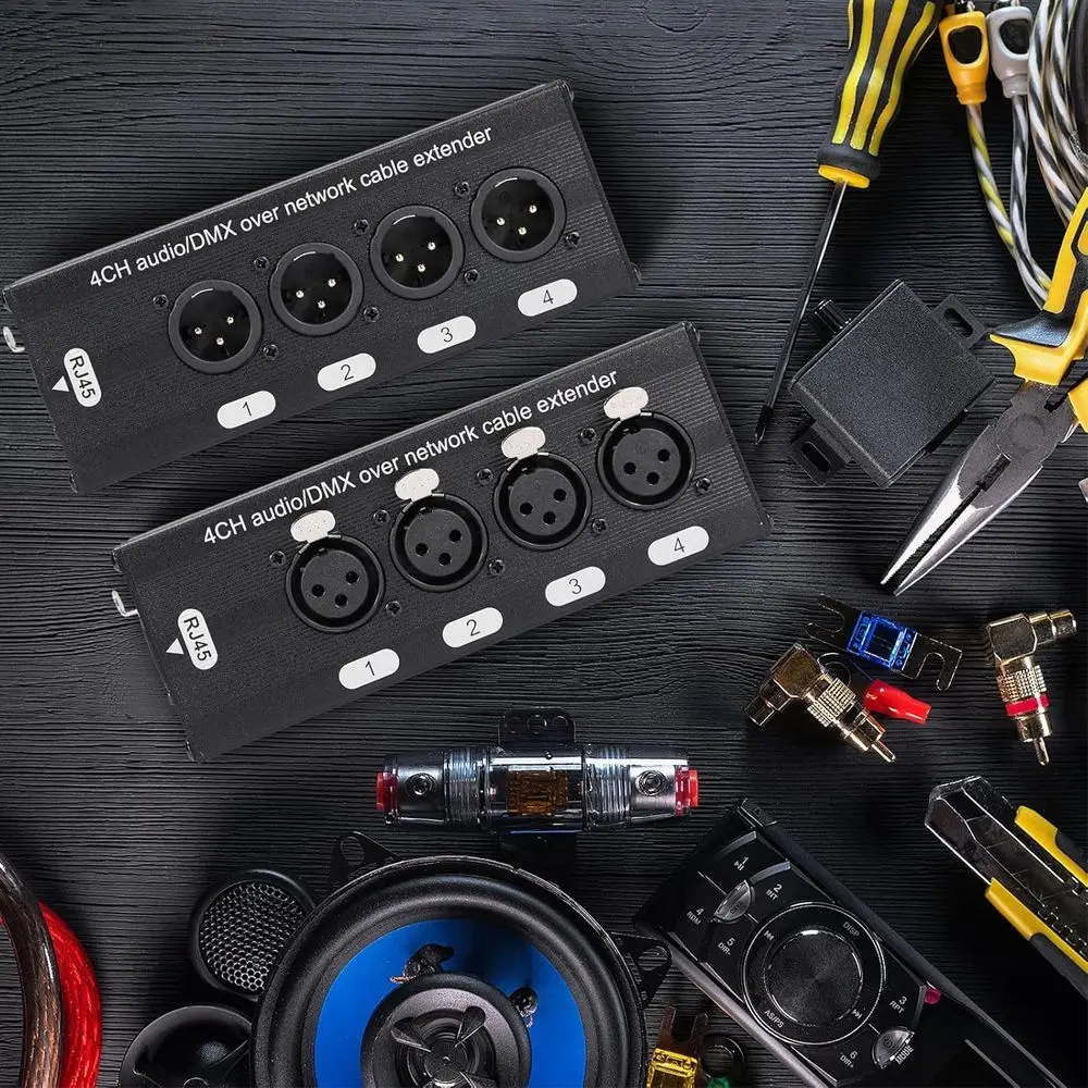 

Hot RJ45 to 4 Channel 3Pin XLR Audio cable Extender DMX512 Network signal Extender For Stage Sound Lighting and Recording Studio