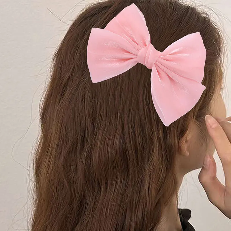 2pcs Pink Chiffon Hair Bow Clip For Girls Handmade Hairpins Barrettes Baby Delicate Hairgrips Headwear Hair Accessories