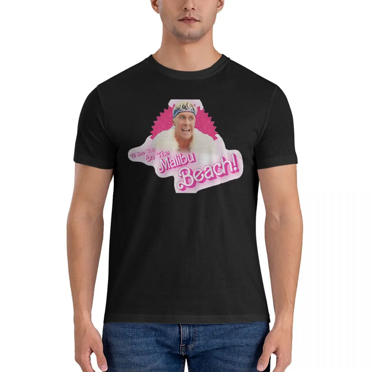 Ryan Gosling Barbie Ken T-Shirts for Men Kenough Funny Cotton Tee Shirt O Neck Short Sleeve T Shirt Birthday Present Clothes